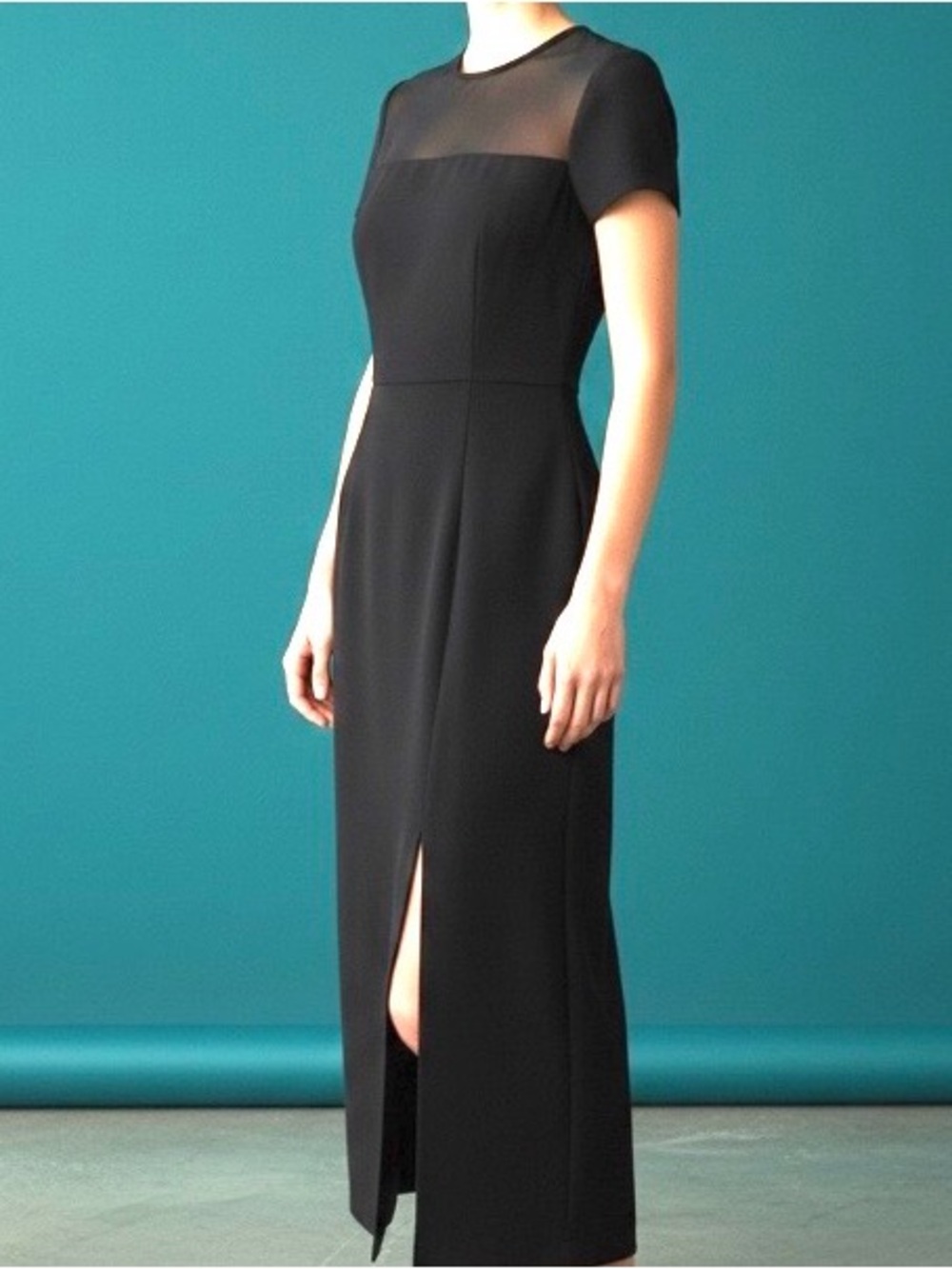 Kenar Ann Tjian Black Maxi Dress Sheer Mesh Panel with Side Slit